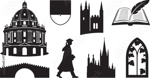 Oxford University Silhouette Collection Education Icon Set Black isolated Symbols