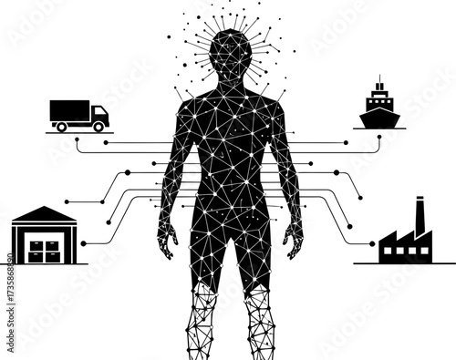 central mind orchestrates global industry, powering seamless digital logistics
