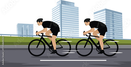 Cyclists Training City Road Vector Graphic