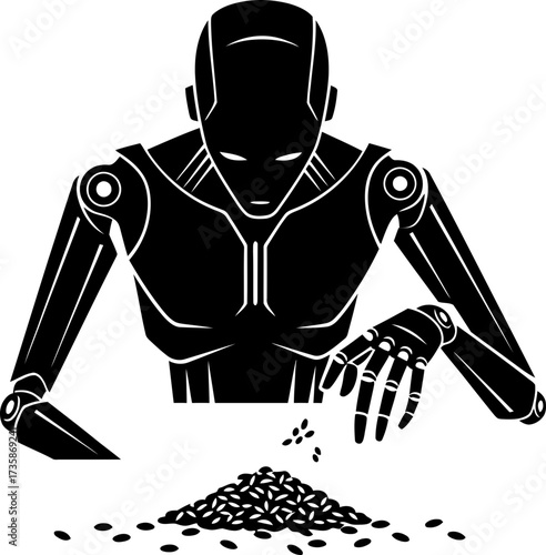 synthetic hands meticulously cultivate future, sowing digital seeds of progress