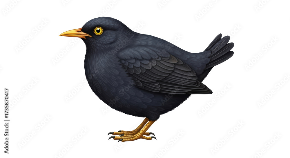 Fototapeta premium Isolated Blackbird Vector Illustration with Golden Beak and Legs looking to the Left