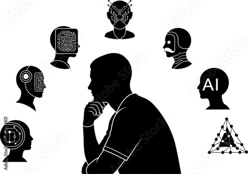 human intellect thoughtfully considers the complex, evolving world of artificial intelligence