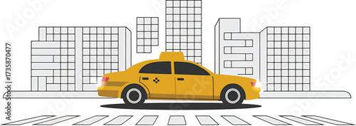 City Yellow Taxi Illustration Urban Scene Building Pedestrian Zebra Crossing