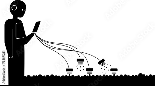 algorithmic hand gently waters ideas, fostering future growth through digital nurturing
