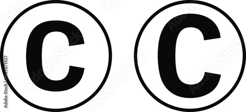 Black copyright symbol vector illustration, isolated circle letter C design, intellectual property icon, trademark protection concept, digital law sign, graphic art