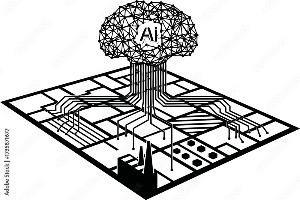 Fototapeta premium ai brain orchestrates global industries the digital mind drives innovation