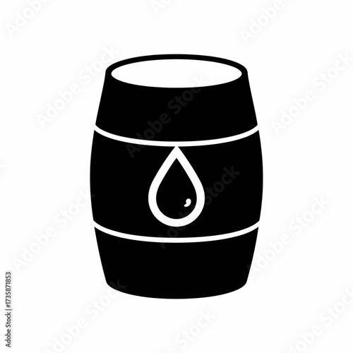 Black and white vector illustration of a barrel with a water drop icon for scalable design applications silhouette