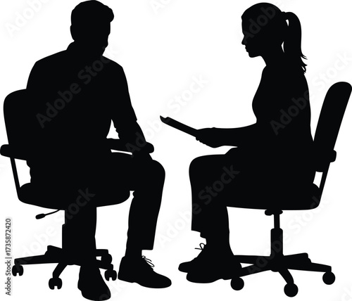 Silhouette People Communication Sitting in Chairs Interview Meeting Conversation Vector Art