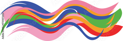 Colorful flowing wave ribbons in layered motion, vibrant abstract curves, dynamic energy, modern art background for creative design and branding