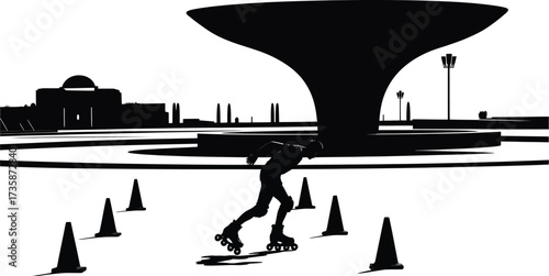 Skater Fountain Silhouette Outdoors Cityscape Architecture