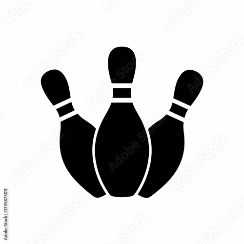 Three bowling pins vector illustration scalable black and white icon for games and sports graphics silhouette