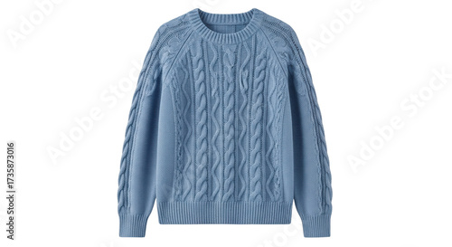 Photos Isolated blue knitted sweater in studio lighting with a cable knit texture style