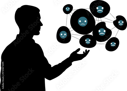 mindful management human hand orchestrates a network of digital emotions