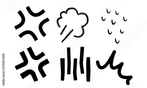Various abstract black and white cartoon character mood elements expressions anger frustration