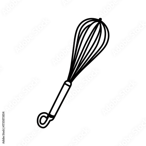 Black and white line drawing of a whisk vector illustration scalable eps icon for cooking and baking silhouette
