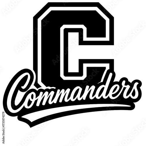 Bold varsity-style letter C with “Commanders” script, ideal for school sports teams, athletic branding, or custom team merchandise
