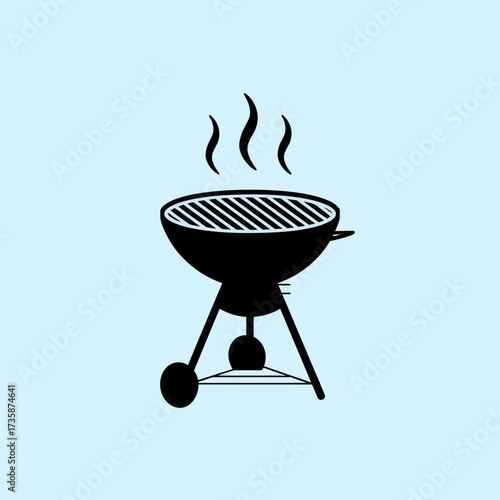 Black silhouette of a round charcoal grill with smoke vector illustration scalable for web and print silhouette