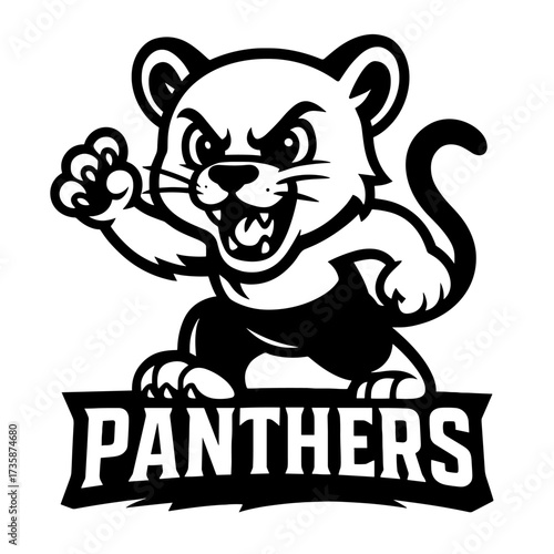 Standing panther mascot with paw raised, ideal for school teams, sports branding, or wildlife-inspired logos
