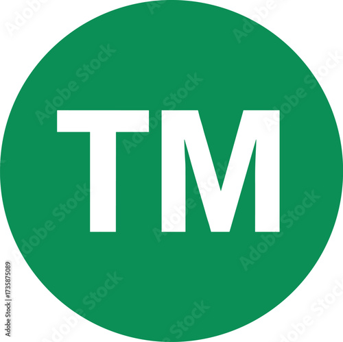 Green trademark symbol vector illustration, bold TM logo icon, business brand protection sign, legal intellectual property rights design for corporate identity graphics
