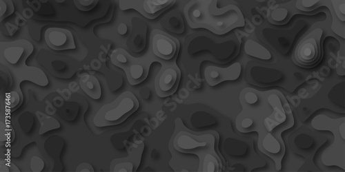 Dark grayscale abstract background with layered organic shapes and soft shadows, mimicking topographic contours and fluid terrain textures