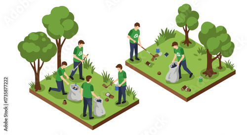 Community cleanup team engaged in green space conservation efforts with enthusiasm