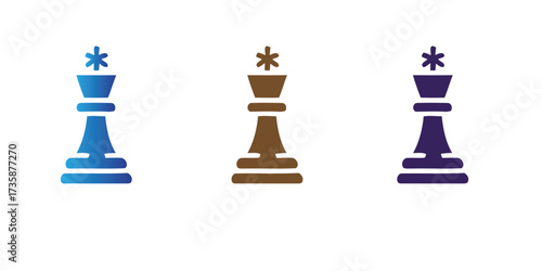 Vector illustration of chess queen pieces in multiple colors. Flat style design for strategy, leadership, intelligence, and competition themes.