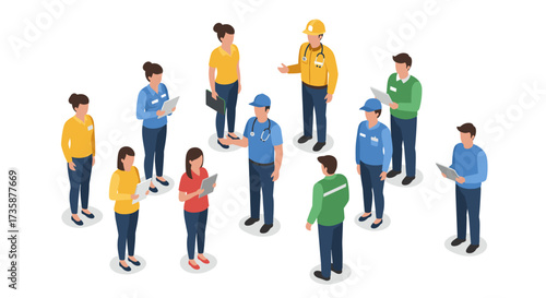 Isometric teamwork concept with diverse professionals collaborating