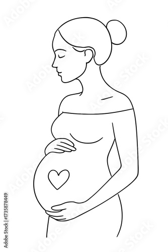 Elegant line art of pregnant woman cradling her belly, perfect for maternity clinics, motherhood content, prenatal care campaigns, or baby shower invites
