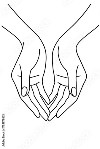 Line art of two hands gently holding each other, symbolizing support, unity, or love—ideal for relationship themes, charity visuals, or trust concepts
