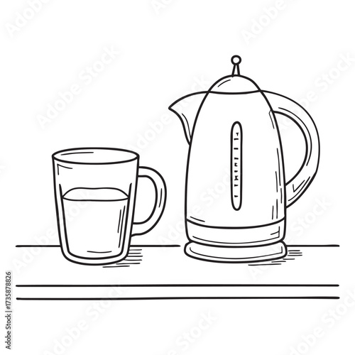 A jug of water placed near a kettle on the kitchen counter