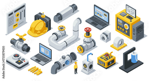 Industrial equipment and infrastructure in modern isometric design
