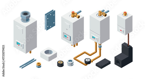 Isometric boiler system components detailed parts and accessories for heating solutions