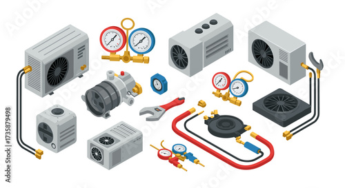 Isometric air conditioning components and tools set for hvac system design