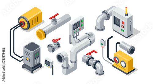 Industrial engineering equipment in detailed isometric style