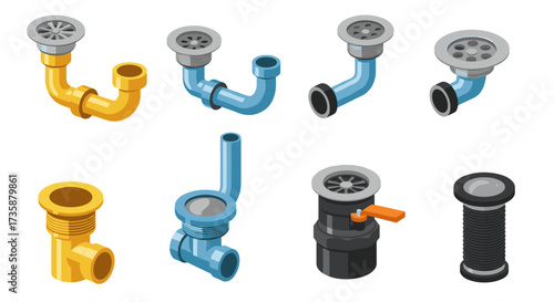 Isometric pipe and drain elements industrial plumbing solutions