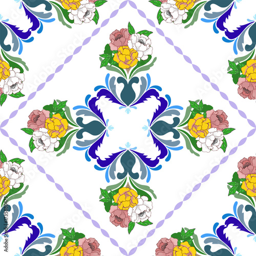 Garden Bloom Ornamental Seamless Design for carpet, print, wrap, decorative, illustration, Fabric, Wallpaper, Ceramics. 
