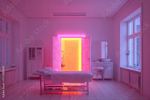 Pastel, neon-lit spa room