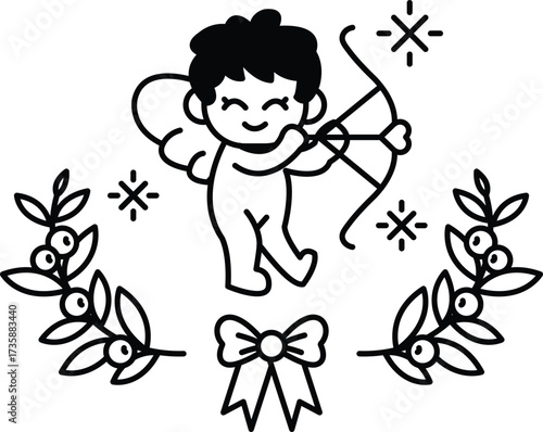 A cute little boy is holding a bow and arrow