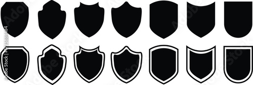 Shield icons set. shield vector, police badge shape. Protect shield vector. Set of shields silhouette, Protect shield security icon, Vector illustration
