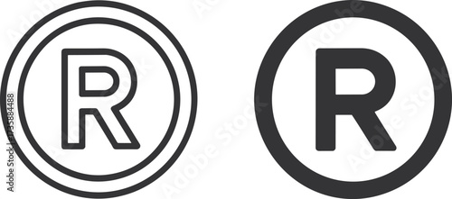 Registered trademark R symbol vector illustration, double and single circle outline logo, black legal copyright icon, professional intellectual property protection design