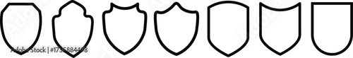 Shield icons set. shield vector, police badge shape. Protect shield vector. Set of shields silhouette, Protect shield security icon, Vector illustration
