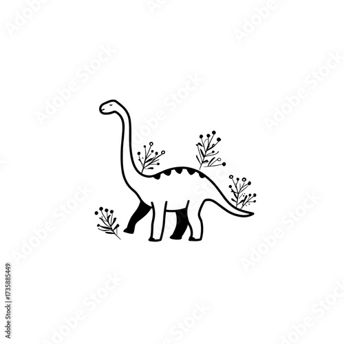 Iguanodon. Iguanodon simple black and white line art vector logo