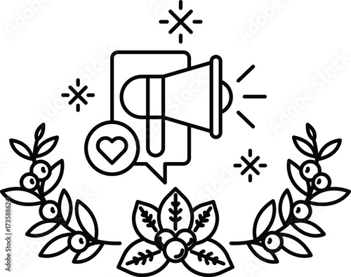 A black and white drawing of a microphone with a heart symbol next to it