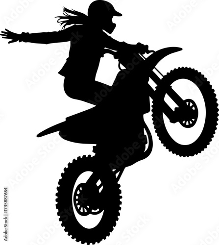 "Motocross Girl Performing Epic Wheelie Silhouette"