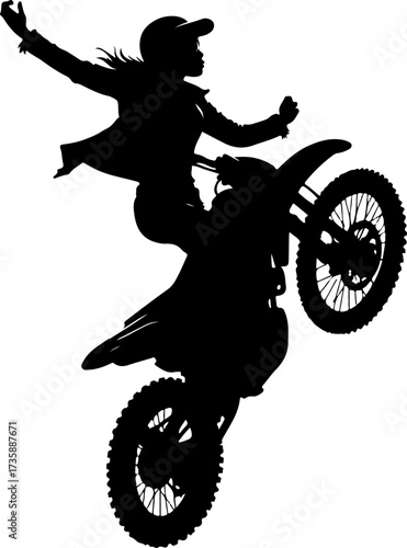 "Motocross Girl Performing Epic Wheelie Silhouette"