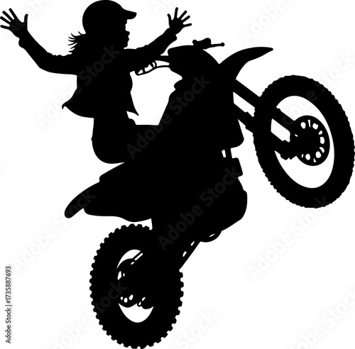 "Motocross Girl Performing Epic Wheelie Silhouette"