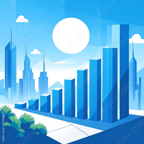 Abstract cityscape with rising graph