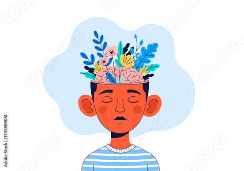 Cultivating a Flourishing Mind A vibrant conceptual illustration representing positive mental health, emotional well-being, and inner growth
