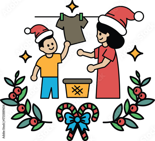 A woman is holding a child's shirt and putting it in a basket
