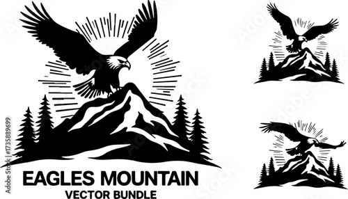 Eagle on Mountain Peak Logo Bundle